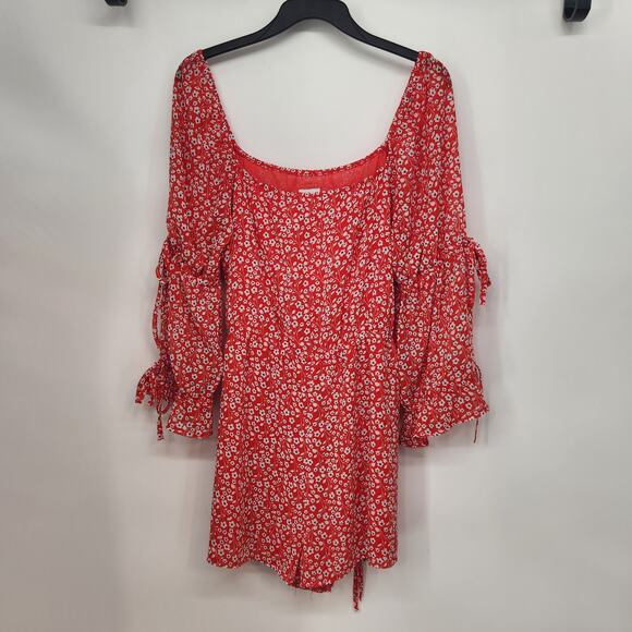 Princess Polly Red Floral Cottagecore Ruffled One Piece Romper Women's 12 - Picture 1 of 10